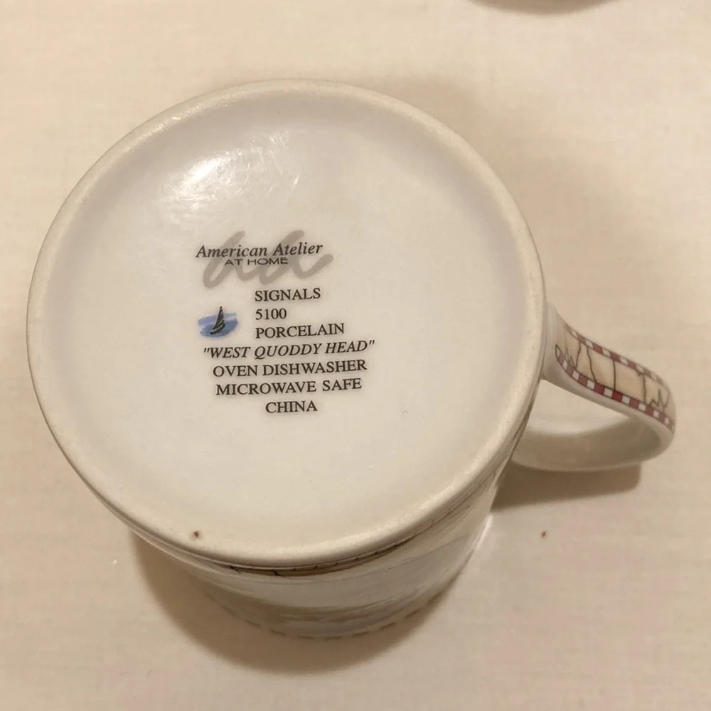 American Atelier at Home Set of 3 Porcelain Lighthouse Mugs Cups Signals 5100